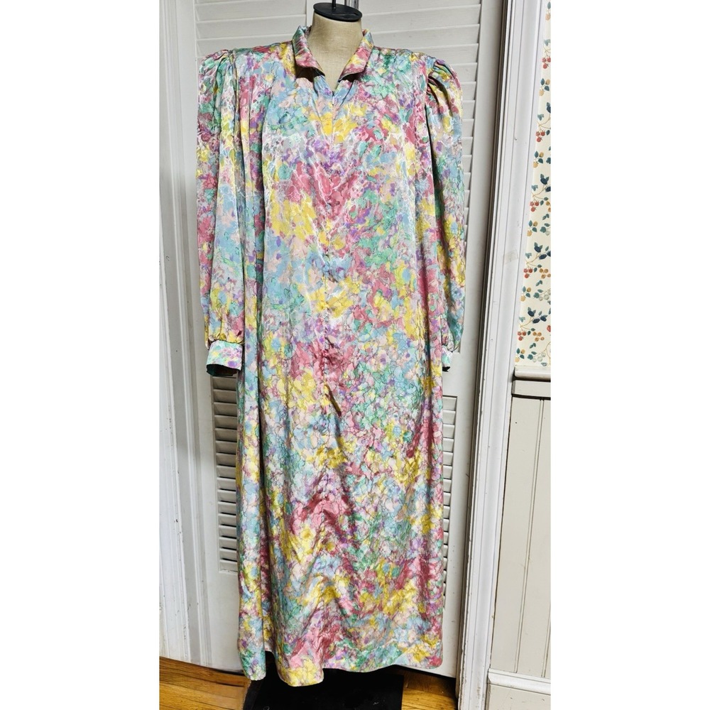 Vintage 70s David Brown Saks Fifth Ave Zipper Robe House Coat Mumu Medium Floral